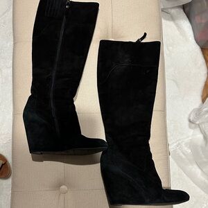 Via Spiga Black Suede Wedge Boots